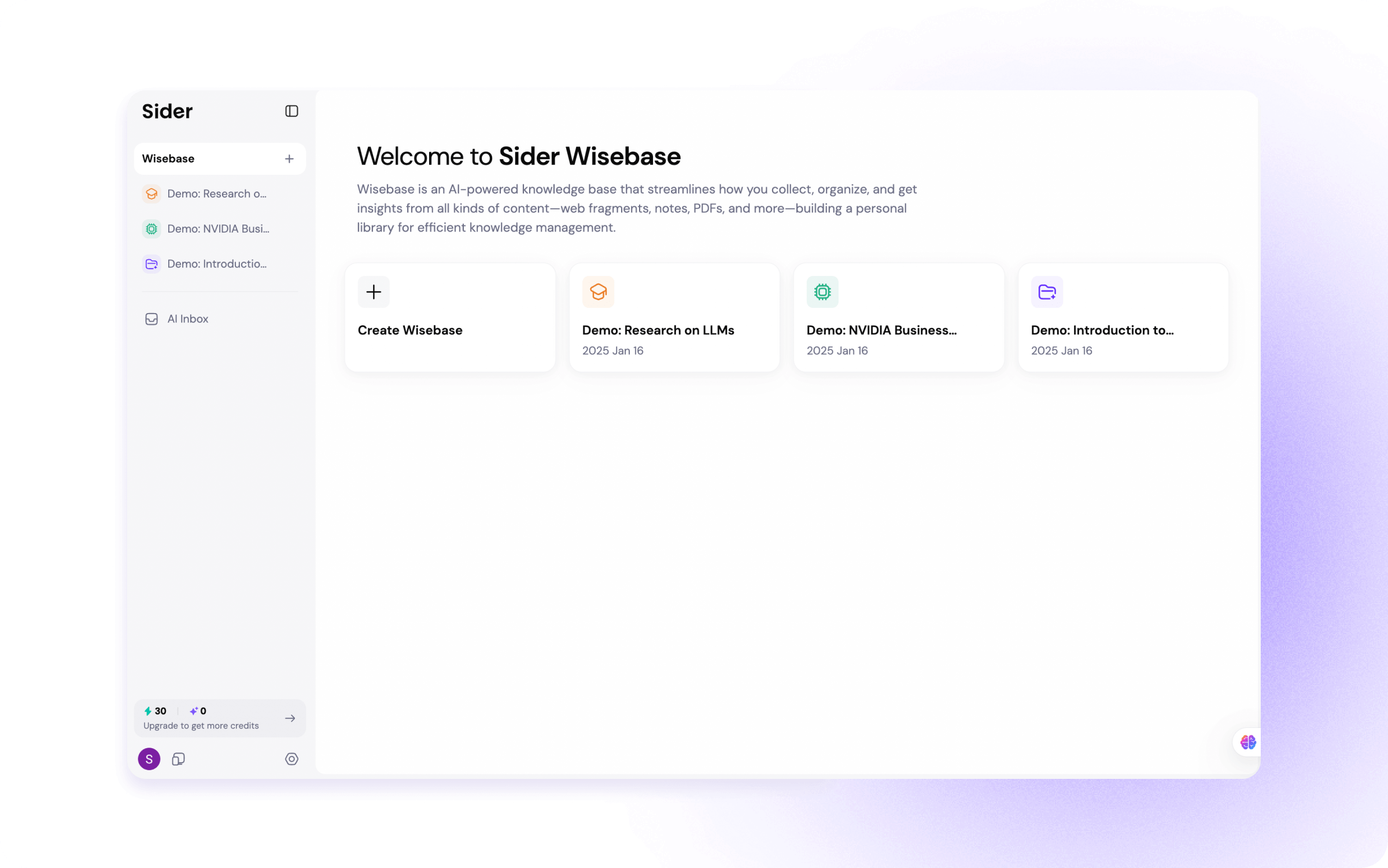 Wisebase interface